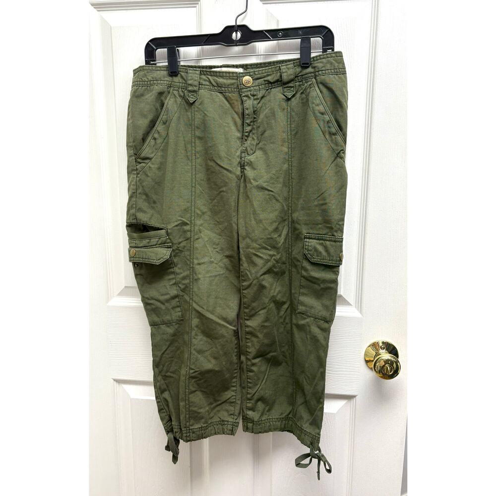 Eddie Bauer Pants Green Cropped Cargo Rip Stop, Utility, Drawstring, Size 6